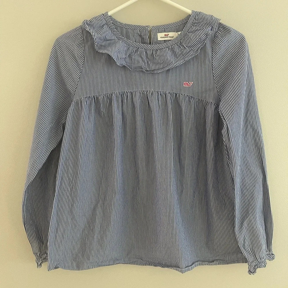 Vineyard Vines girls striped long sleeve shirt with ruffle collar L‎
